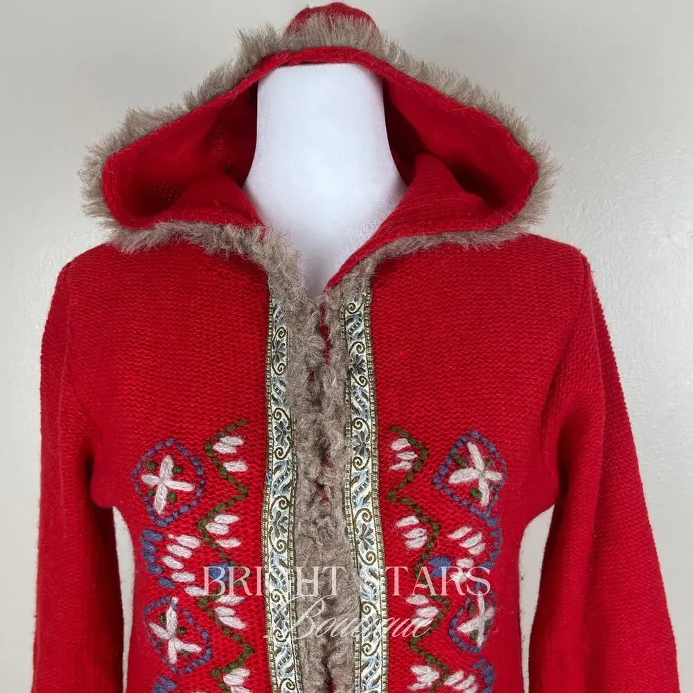 Rare Vintage Hooded Cardigan ASO Willow Rosenberg BtVS Red Embroidered Knit - Picture 9 of 14